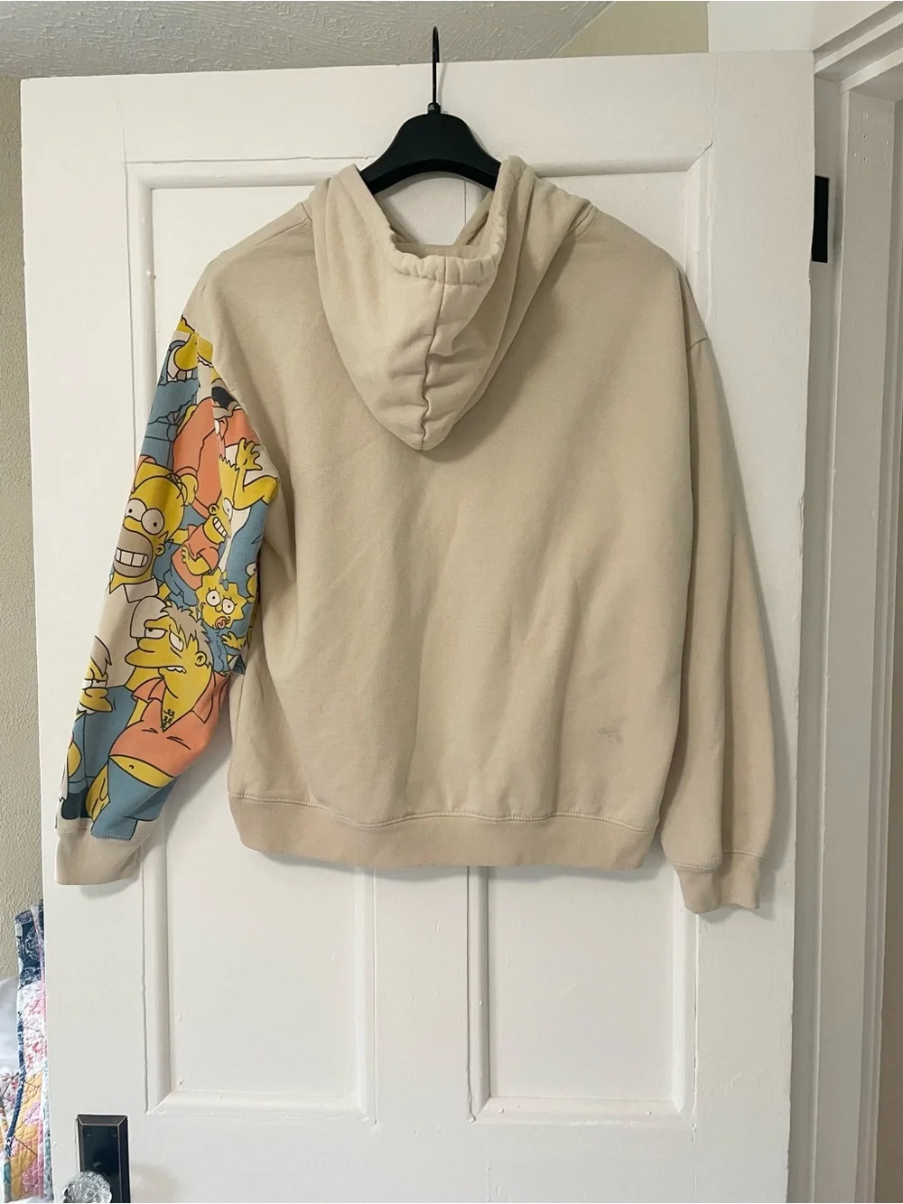The Simpsons Characters Wave Panel Men’s Hoodie Cream Beige Sweatshirt Size L